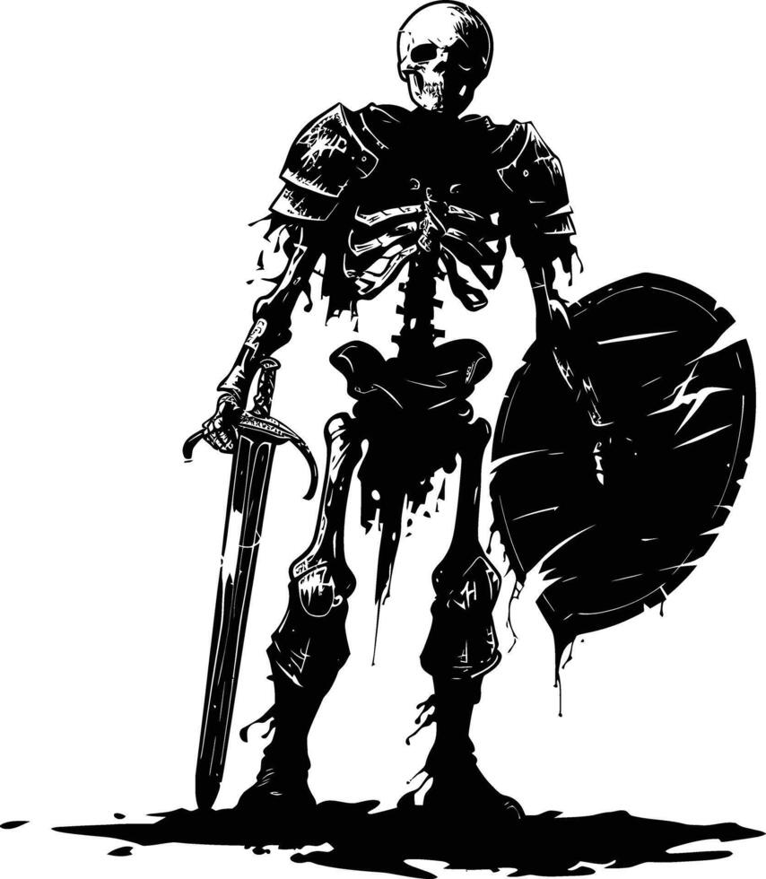 AI generated Silhouette skeleton warrior black color only full body vector