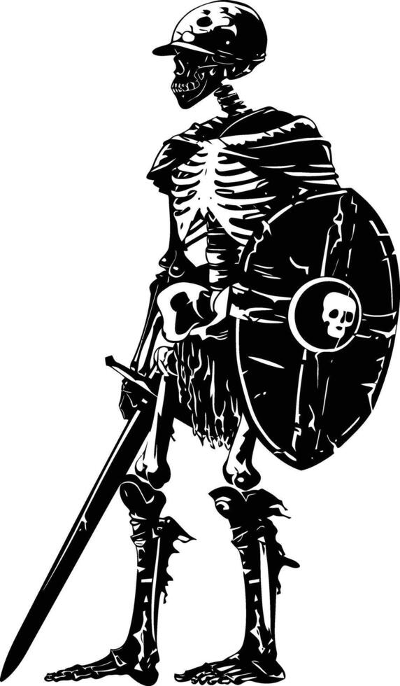 AI generated Silhouette skeleton warrior black color only full body vector