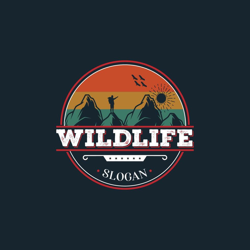 Wildlife camping and adventure logo vector illustration badge