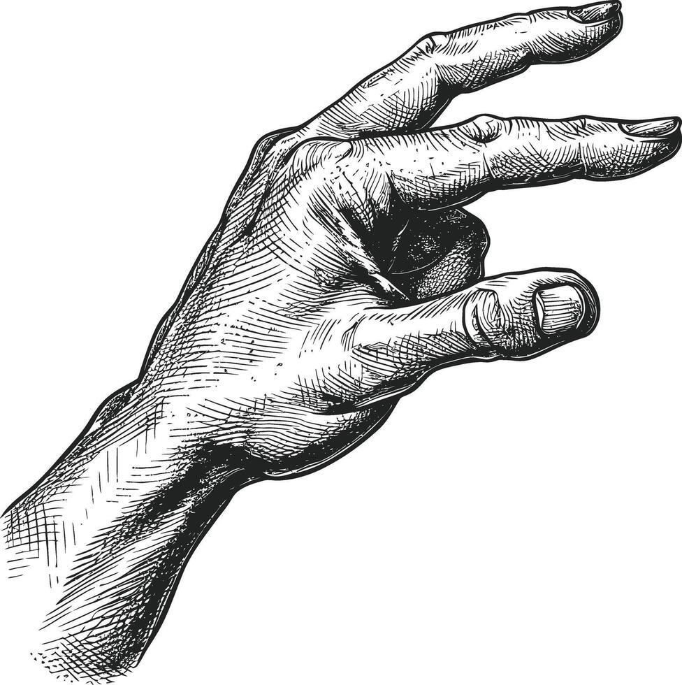 AI generated hand gesture in old engraving style for drawing reference vector