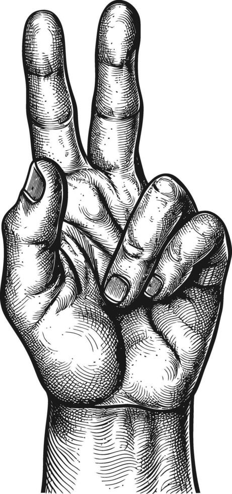 AI generated hand gesture in old engraving style for drawing reference vector