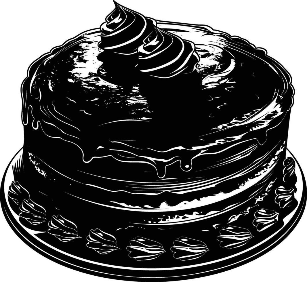 AI generated Silhouette birthday cake black color only vector