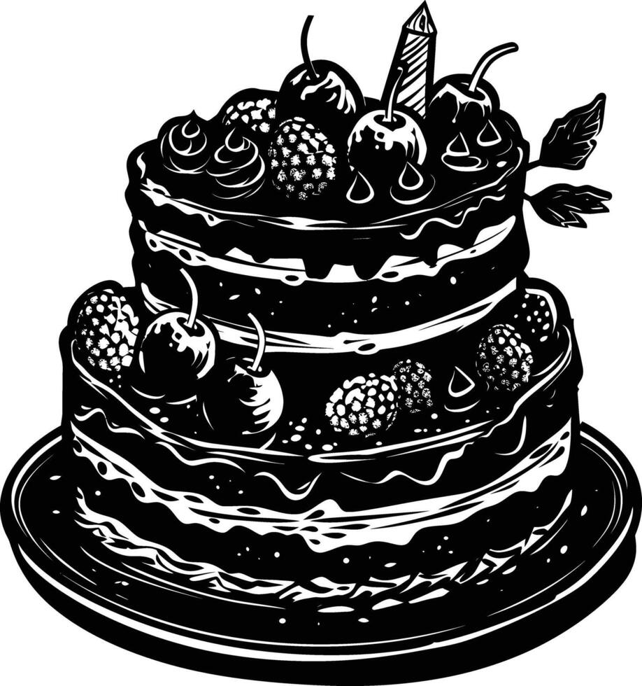 AI generated Silhouette birthday cake black color only vector