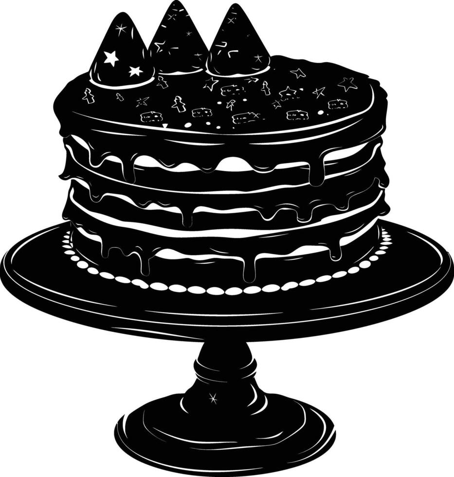 AI generated Silhouette birthday cake black color only vector