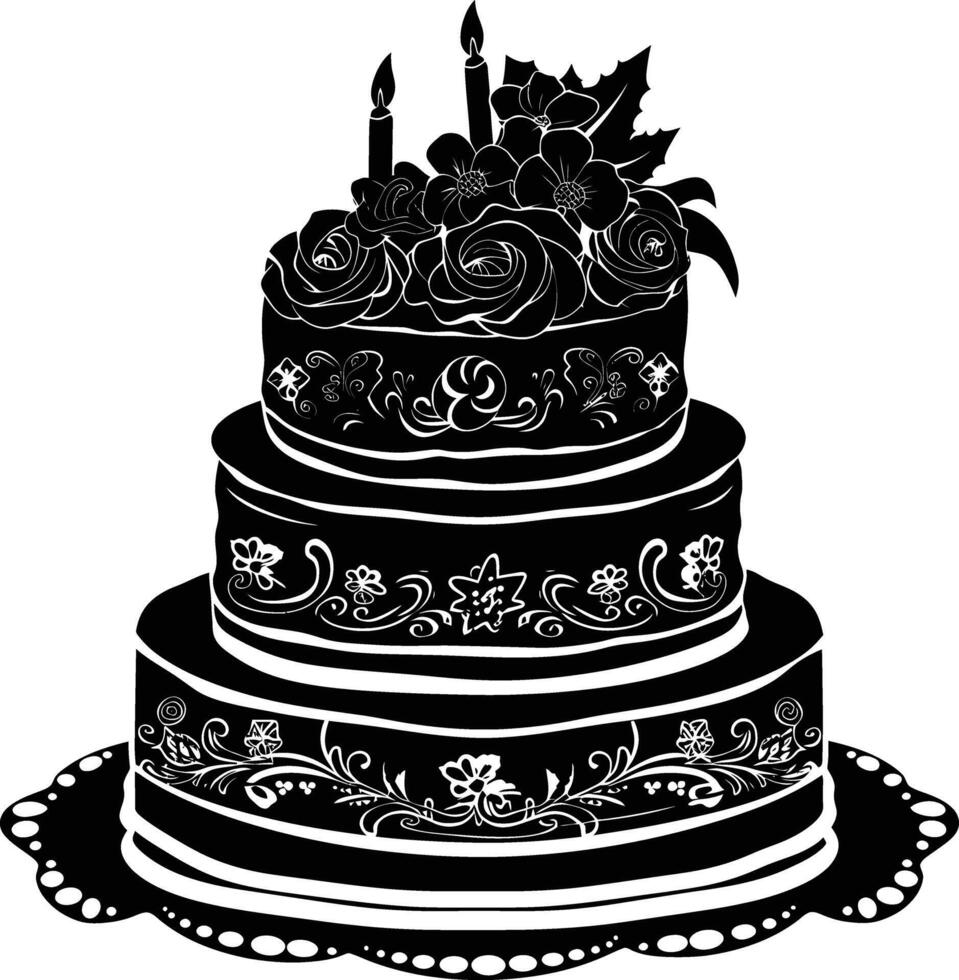 AI generated Silhouette birthday cake black color only vector