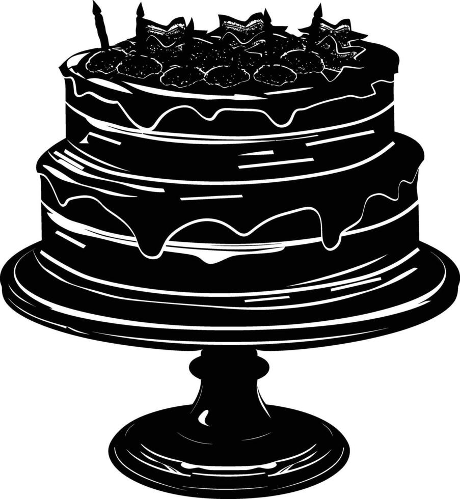 AI generated Silhouette birthday cake black color only vector