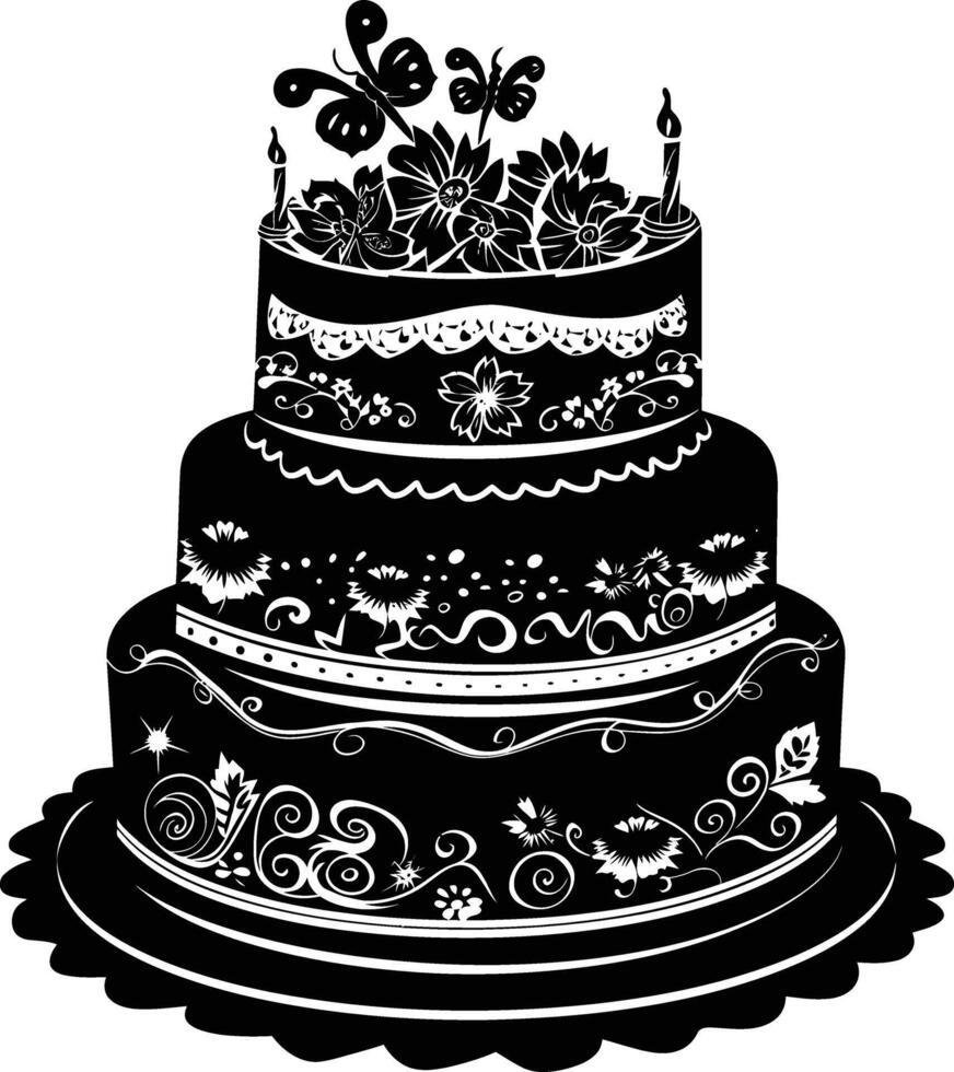 AI generated Silhouette birthday cake black color only vector