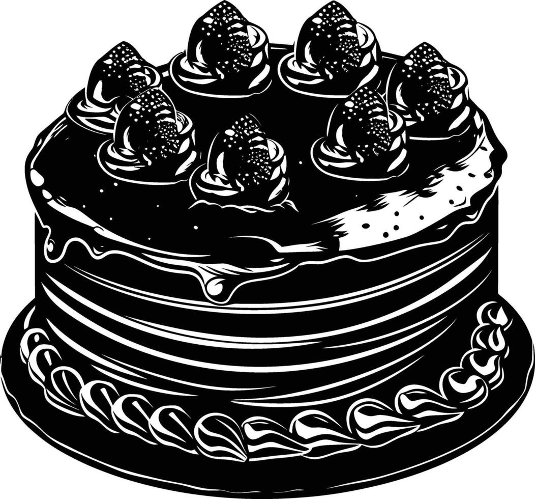 AI generated Silhouette birthday cake black color only vector