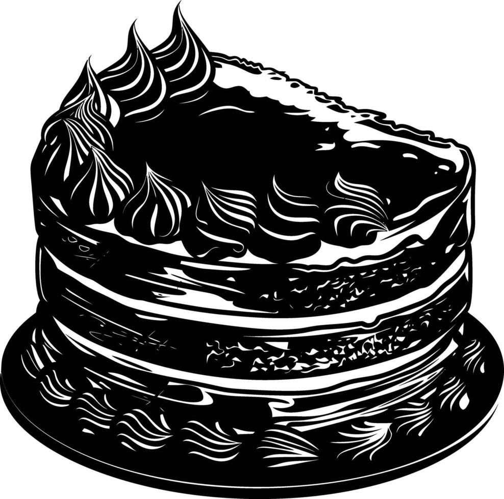 AI generated Silhouette birthday cake black color only vector