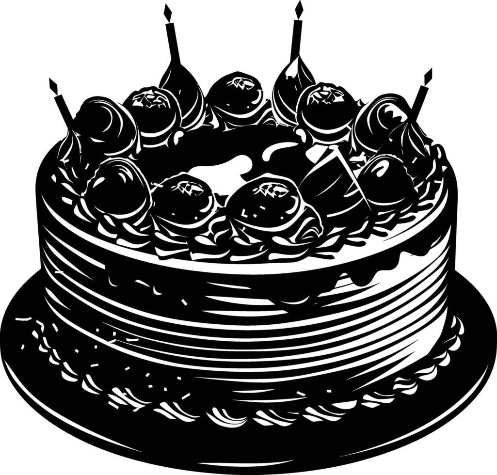 AI generated Silhouette birthday cake black color only vector