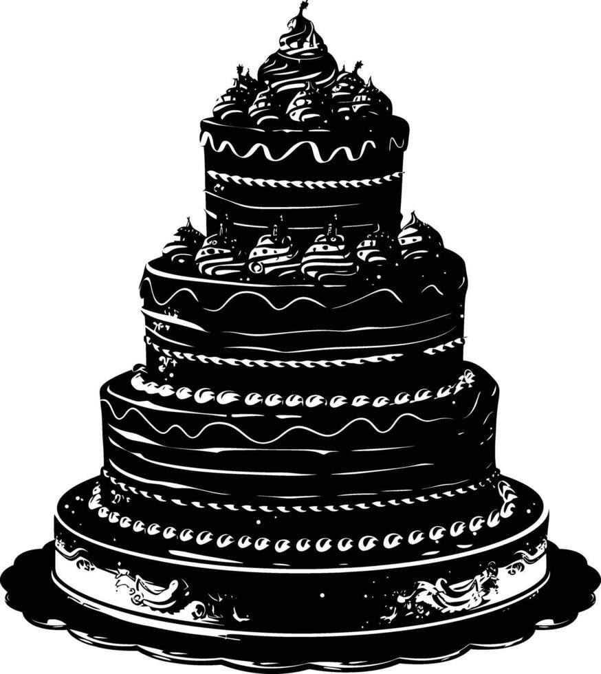 AI generated Silhouette birthday cake black color only vector