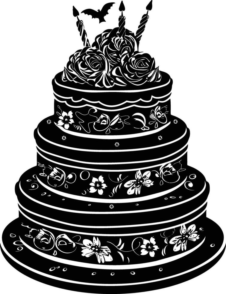 AI generated Silhouette birthday cake black color only vector