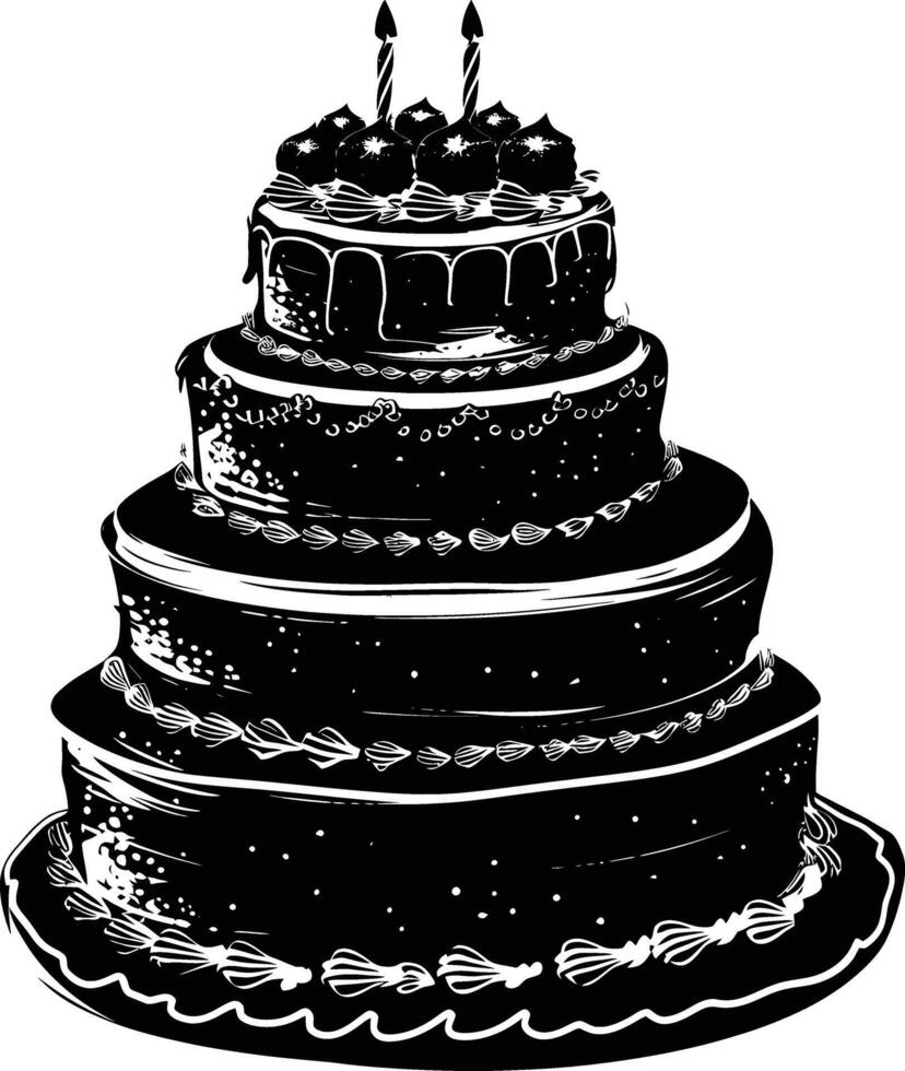 AI generated Silhouette birthday cake black color only vector