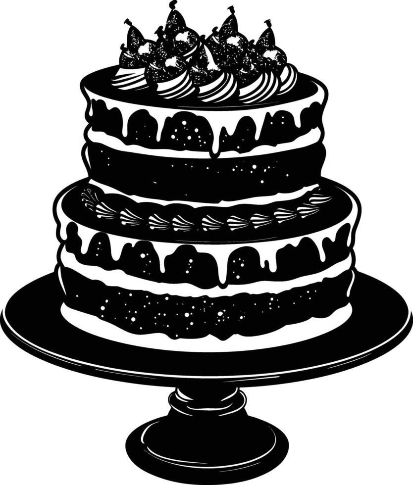 AI generated Silhouette birthday cake black color only vector