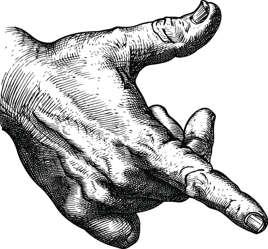 AI generated hand gesture in old engraving style for drawing reference vector