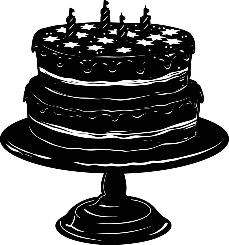 AI generated Silhouette birthday cake black color only vector