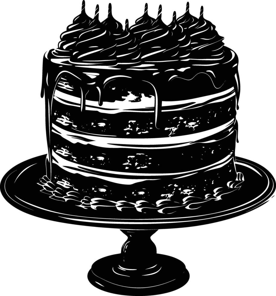 AI generated Silhouette birthday cake black color only vector