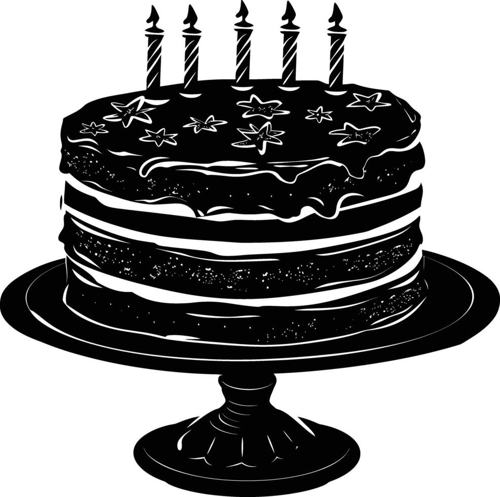 AI generated Silhouette birthday cake black color only vector