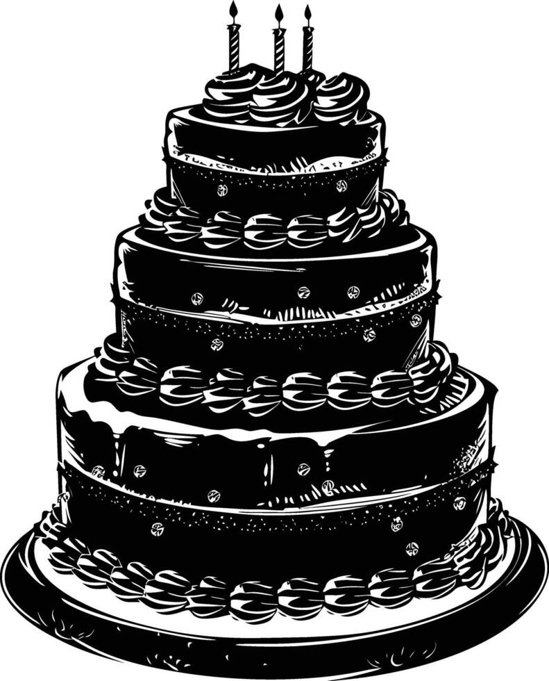 AI generated Silhouette birthday cake black color only vector