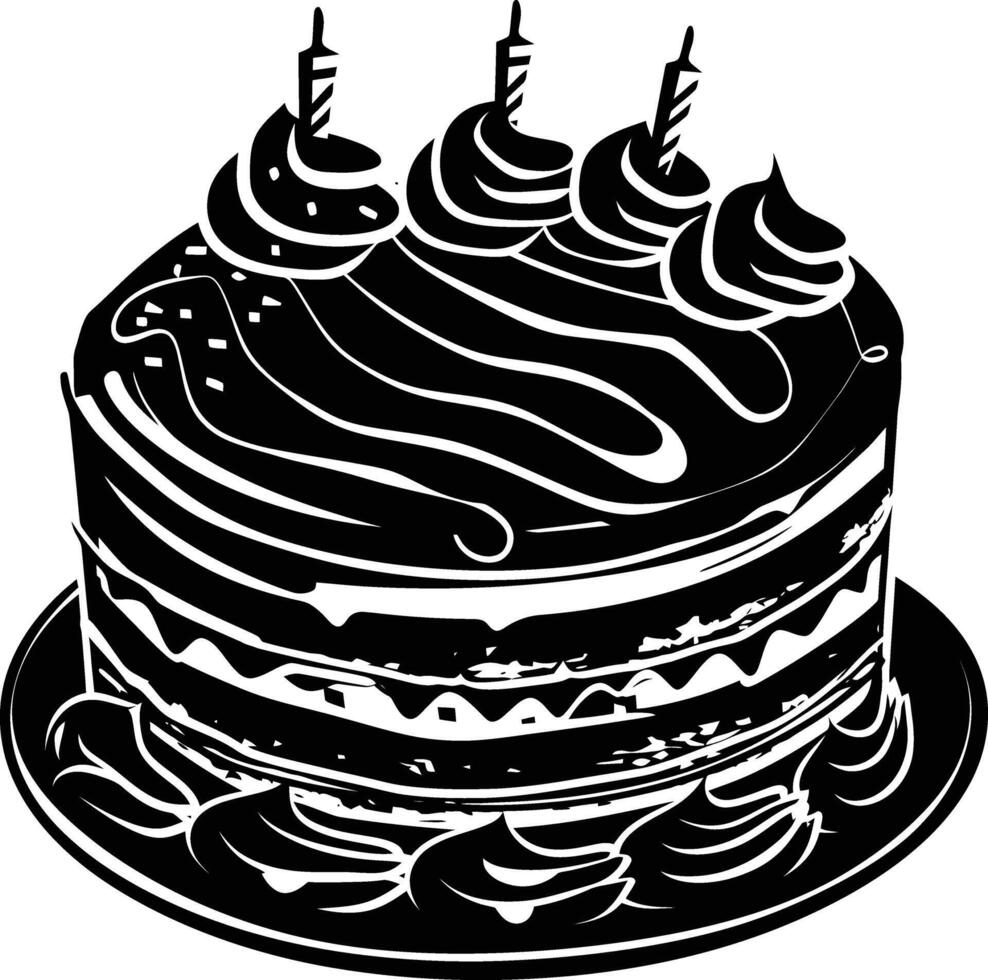 AI generated Silhouette birthday cake black color only vector