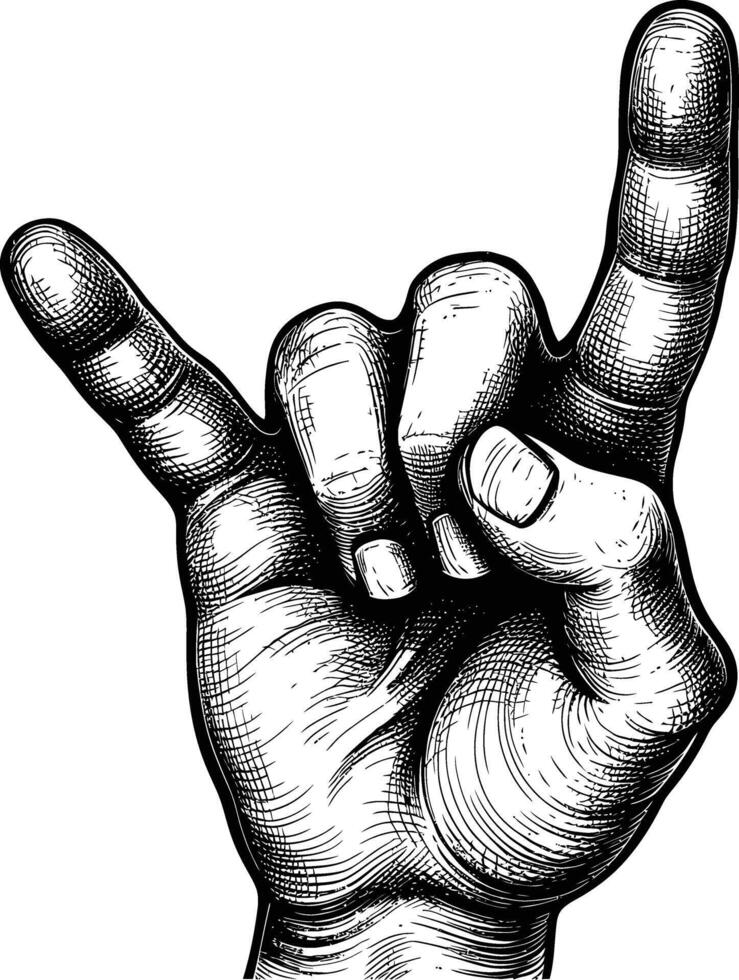 AI generated hand gesture in old engraving style for drawing reference vector