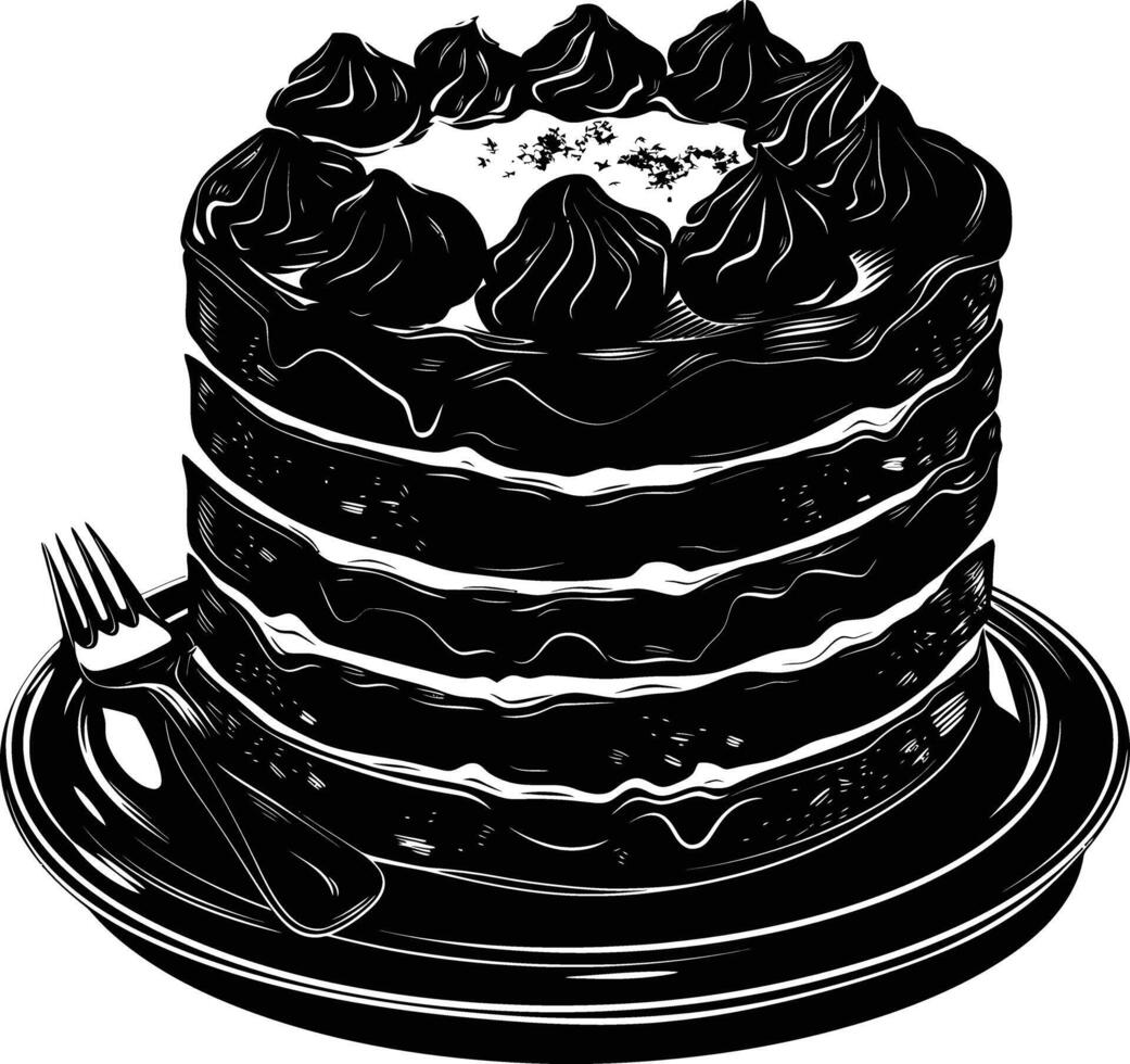 AI generated Silhouette birthday cake black color only vector