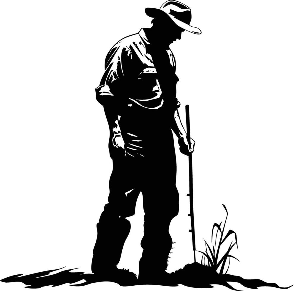 AI generated Silhouette farmer black color only full body vector