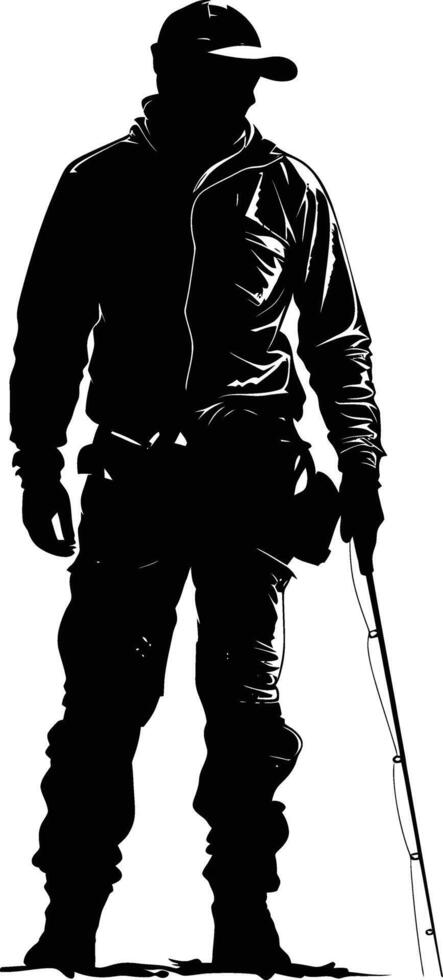 AI generated Silhouette fisherman black color only full body vector