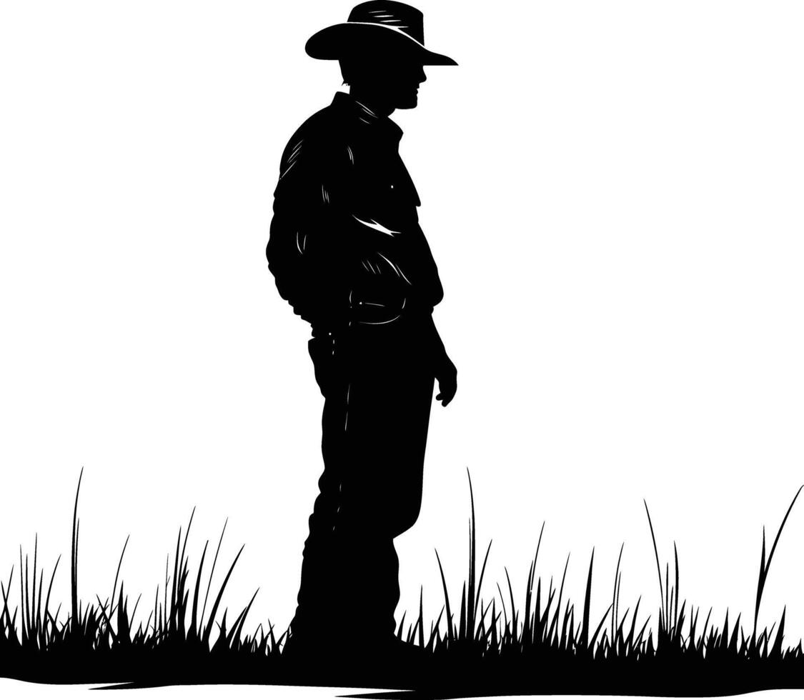 AI generated Silhouette farmer black color only full body vector