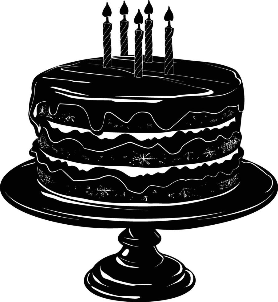 AI generated Silhouette birthday cake black color only vector