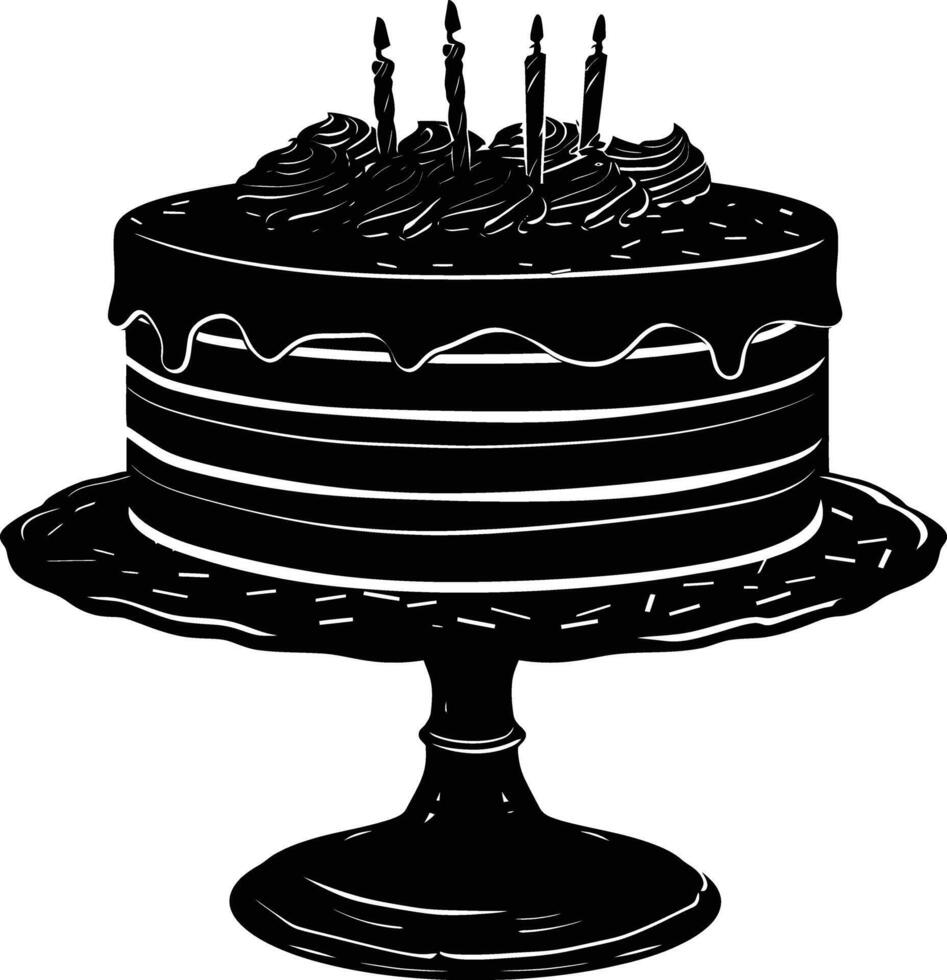 AI generated Silhouette birthday cake black color only vector