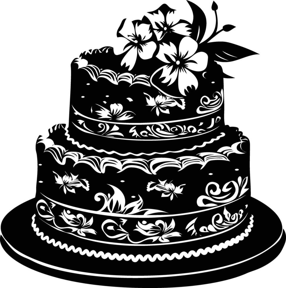 AI generated Silhouette birthday cake black color only vector