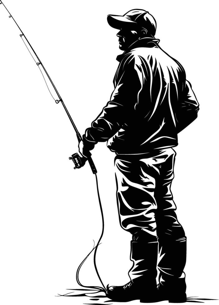 AI generated Silhouette fisherman black color only full body vector