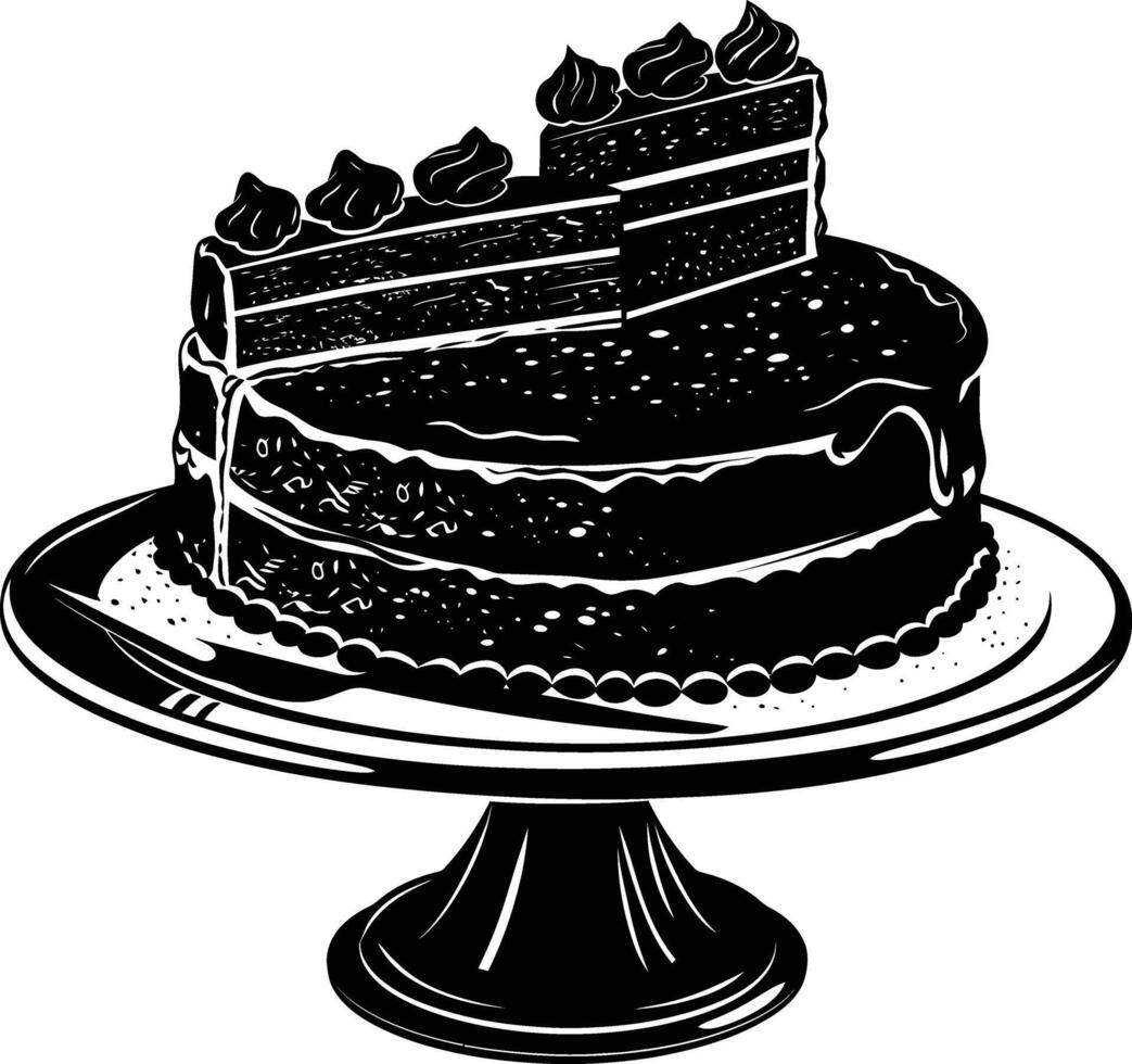 AI generated Silhouette birthday cake black color only vector