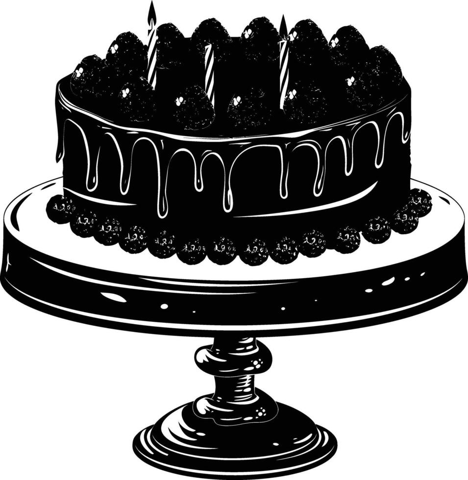 AI generated Silhouette birthday cake black color only vector