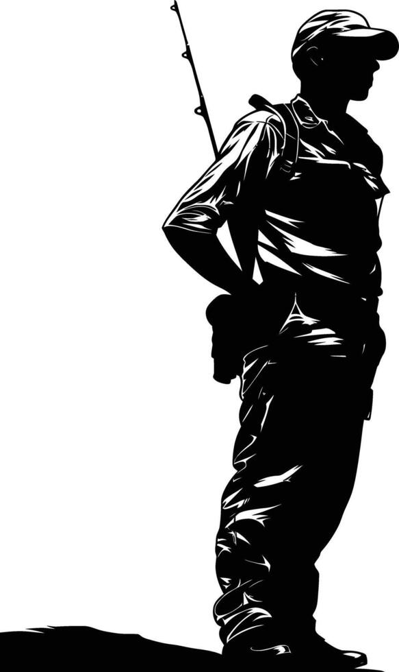 AI generated Silhouette fisherman black color only full body vector