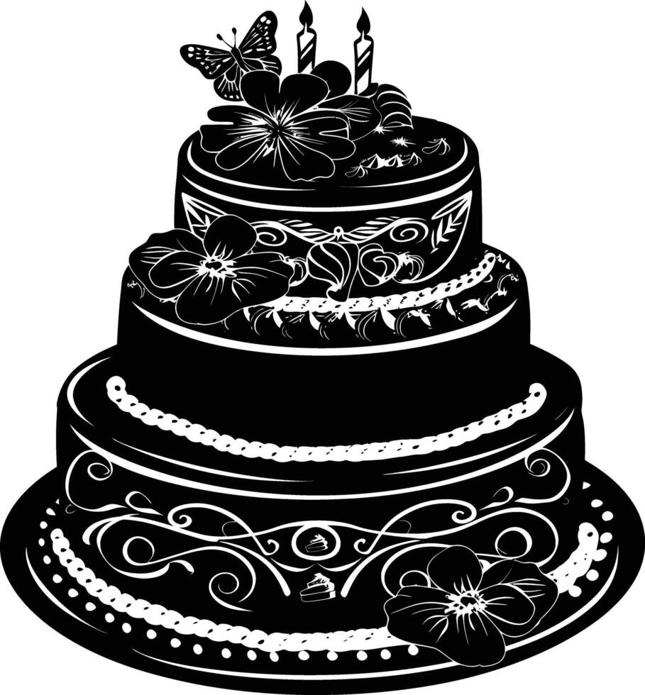 AI generated Silhouette birthday cake black color only vector