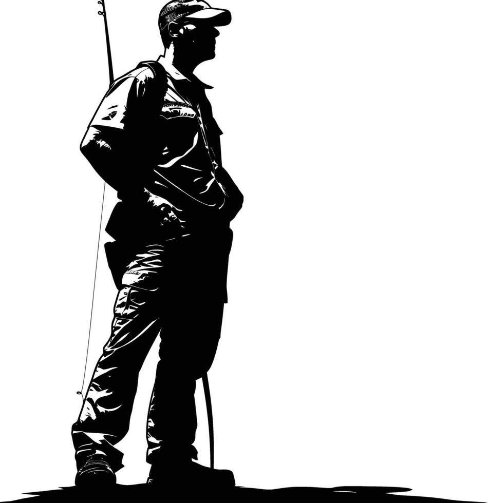 AI generated Silhouette fisherman black color only full body vector