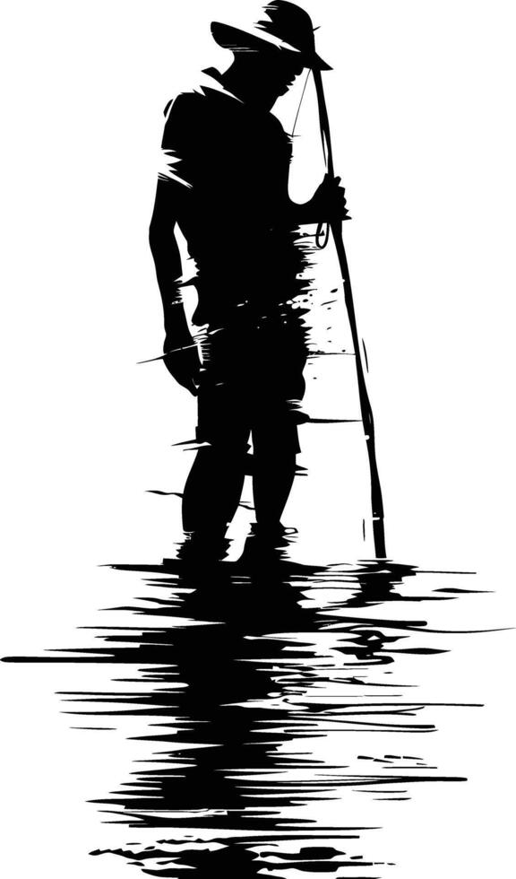 AI generated Silhouette fisherman black color only full body vector