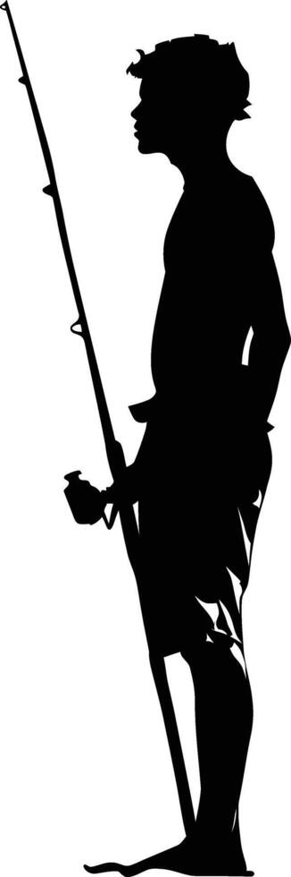 AI generated Silhouette fisherman black color only full body vector