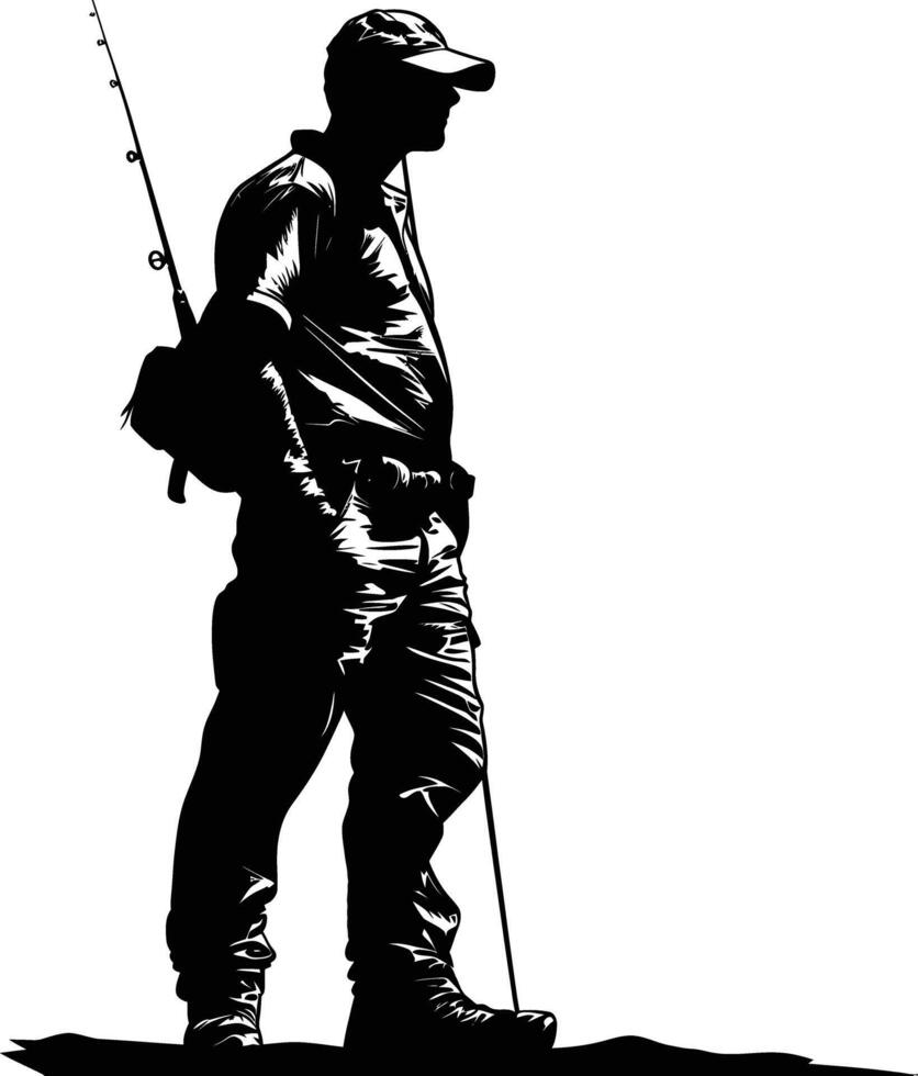 AI generated Silhouette fisherman black color only full body vector