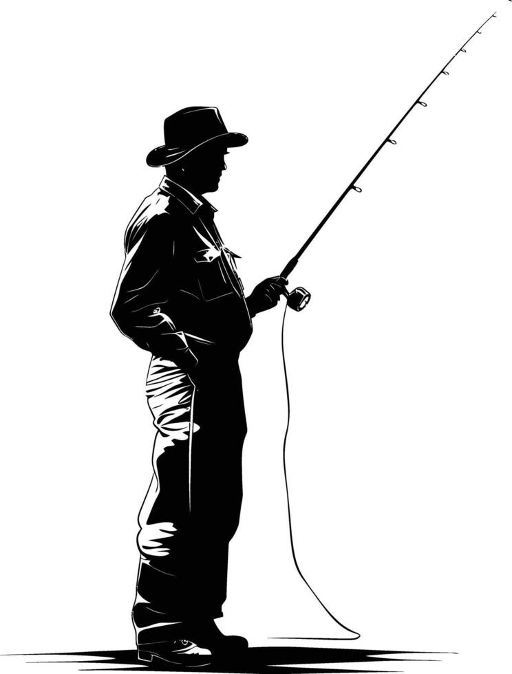 AI generated Silhouette fisherman black color only full body vector