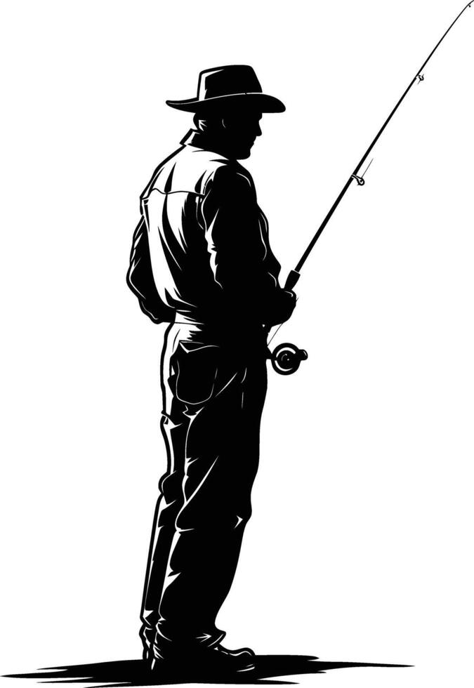 AI generated Silhouette fisherman black color only full body vector