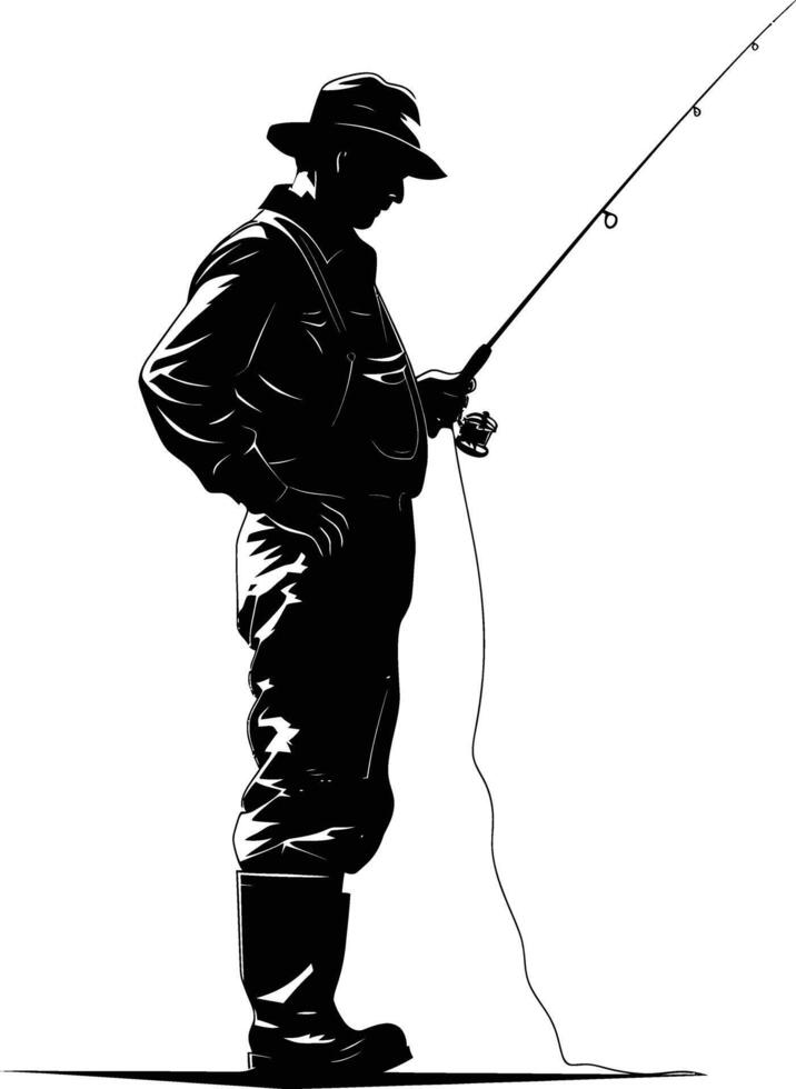 AI generated Silhouette fisherman black color only full body vector