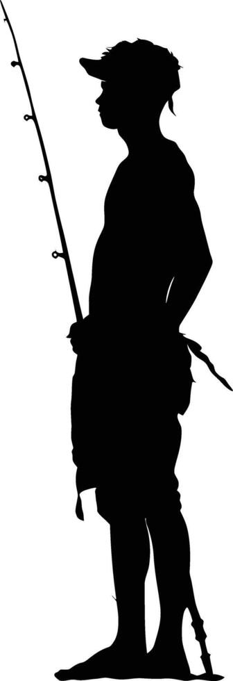 AI generated Silhouette fisherman black color only full body vector