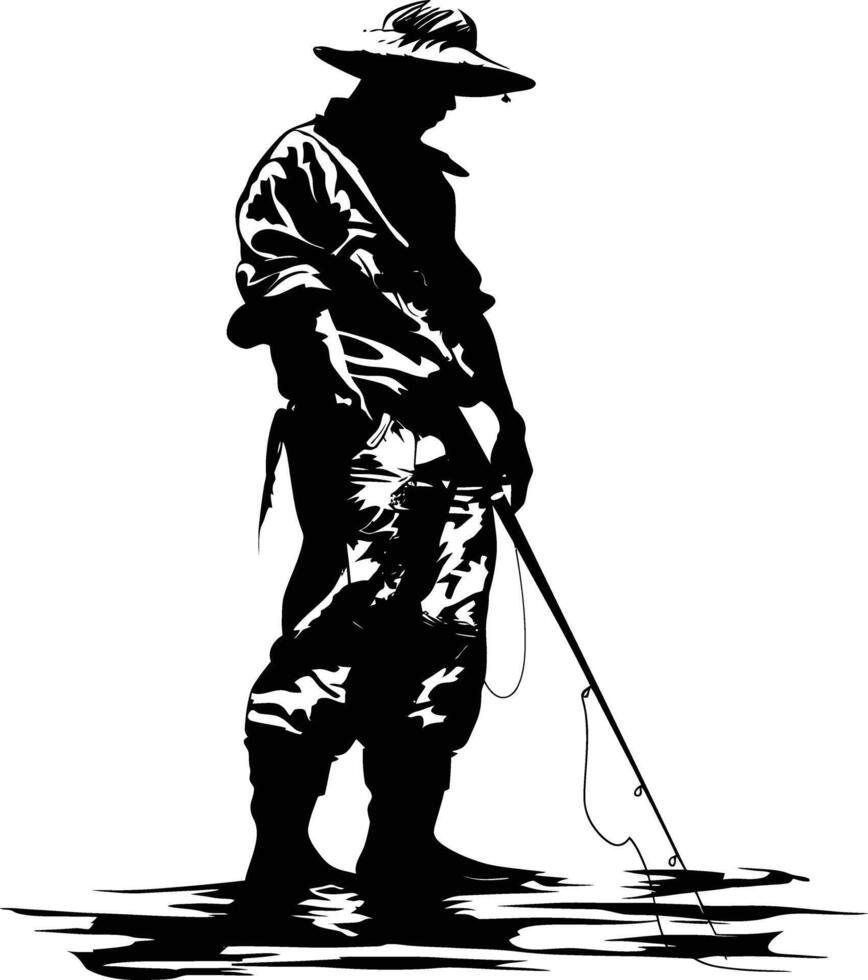 AI generated Silhouette fisherman black color only full body vector
