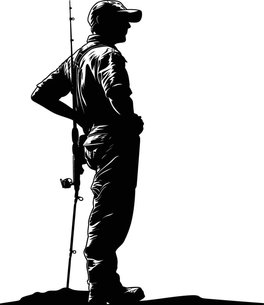 AI generated Silhouette fisherman black color only full body vector