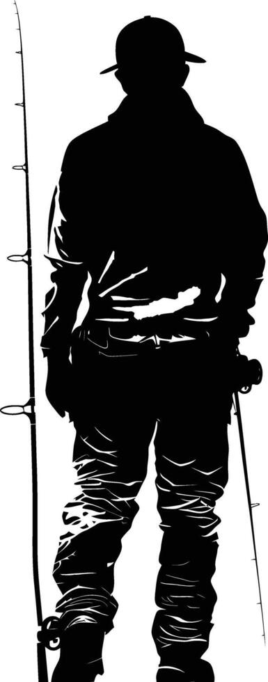 AI generated Silhouette fisherman black color only full body vector