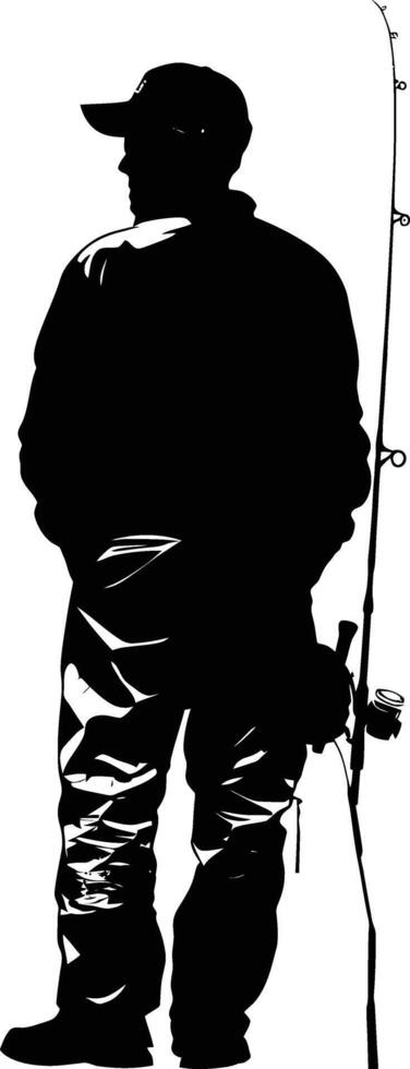 AI generated Silhouette fisherman black color only full body vector