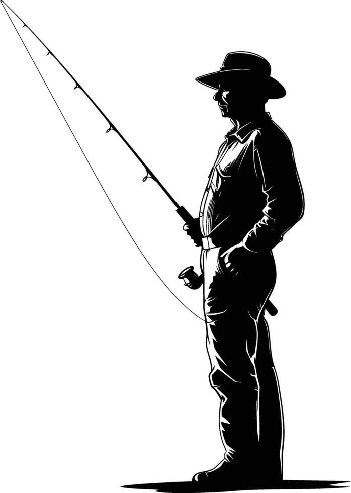 AI generated Silhouette fisherman black color only full body vector